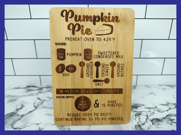 Pumpkin Pie Recipe Bamboo Charcuterie Cutting Board