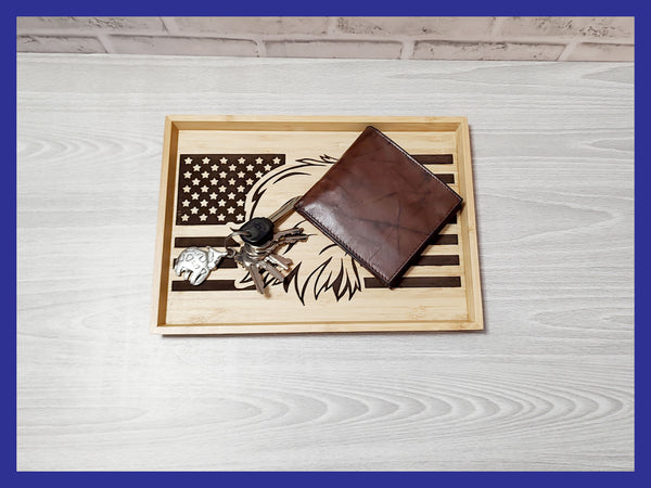 Eagle Head American Flag Valet Tray