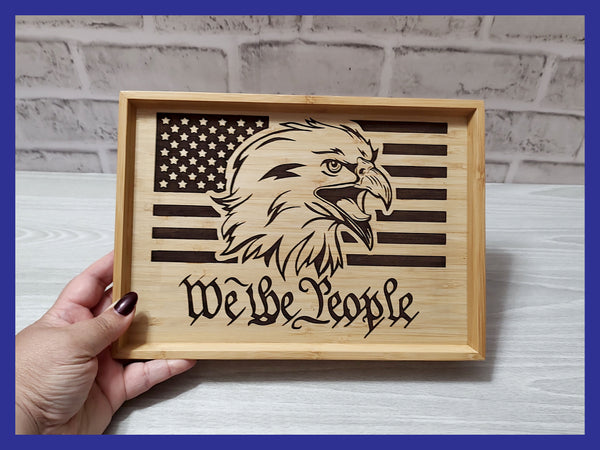 We The People American Flag with Eagle Head Valet Tray