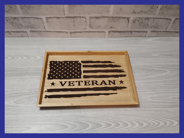 Distressed Veteran American Flag Valet Tray