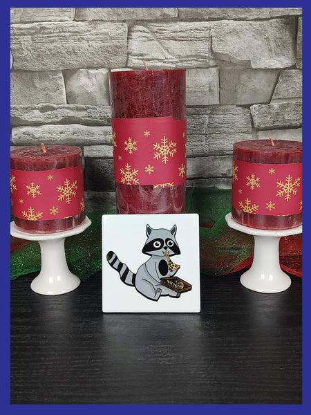 Raccoon Eating Pizza Mug & Coaster set